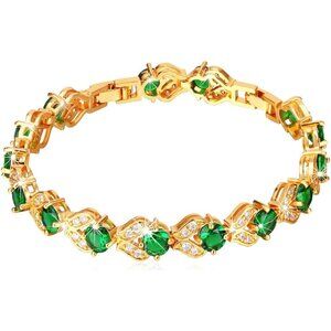 18K Gold Plated Platinum Link Crystal Bracelet for Women - Resizable 6-8 Inch wi